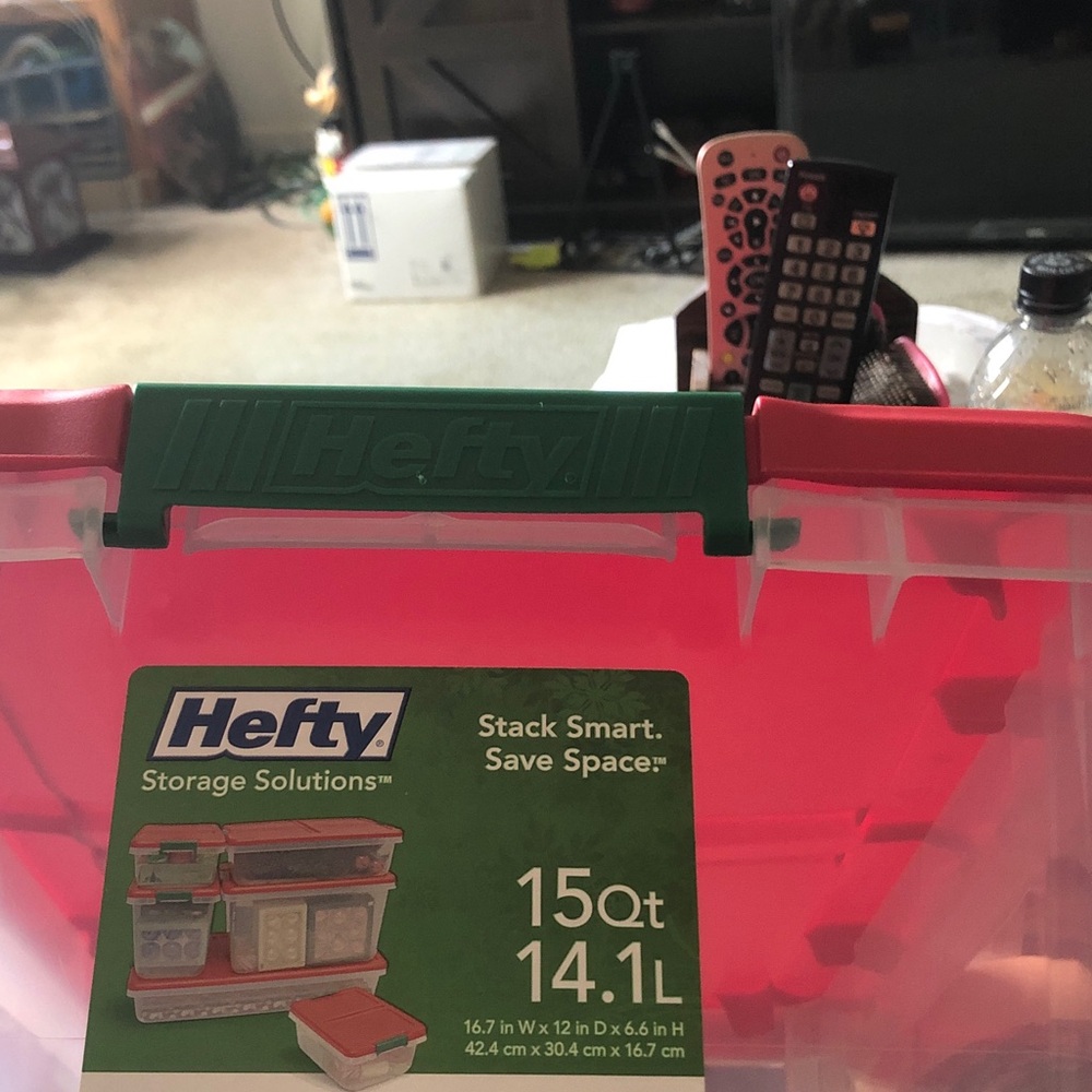 15 Qt Pink Clear Plastic Storage Tote with Green Lid Handle